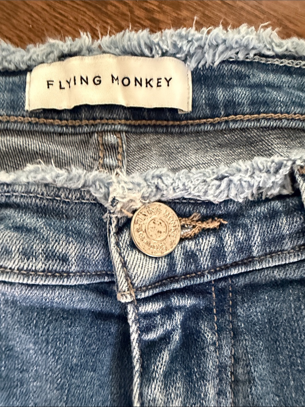 Flying Monkey Light Blue Frayed Waist High-Rise Jeans